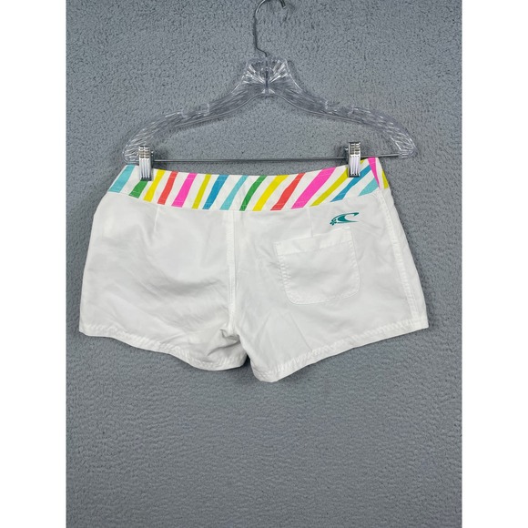 O'neill Junior Womens Size 3 White Swim Shorts Rainbow Waistband NWT - Picture 2 of 9